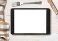 Blank cooking recipe notes on black tablet pc