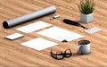 Blank corporate stationery on wood table