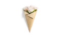 Blank craft flowers packaging cone wrap mockup, top view