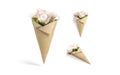 Blank craft flowers packaging cone wrap mockups,