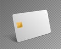 Blank credit card. White realistic atm card for shopping payments with chip mockup. Banking debit plastic isolated Royalty Free Stock Photo