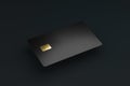 Blank credit or smart cards with emv chip on dark background and e-commerce business concept. Business cards template. 3D