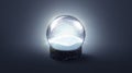 Blank crystal glowing snow globe mockup on blue background