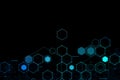 Blank dark background with space for advertising banner, campaign logo or text and digital hexagon cells grid. 3D rendering, mock