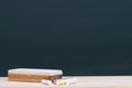 Blank Dark blackboard with color Chalk and eraser on the frame Royalty Free Stock Photo