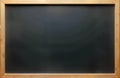 Blank dark blackboard with light brown wooden frame. Empty space for writing displaying messages. Versatile backdrop for various