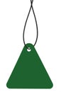 Blank Dark Green Cardboard Sale Tag And String, Empty Price Label Triangle Badge Background, Vertical Hanging Isolated Macro