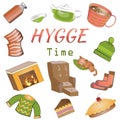 Hygge Time Cozy Warm Self Love Theme Vector Illustration