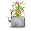 3D Realistic Teapot Flowers Vector Illustration