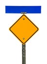 Blank Diamond Caution Sign with Street Sign Above