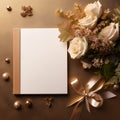 Blank diary empty page note book top view new year Christmas celebration light flower decoration for background image Royalty Free Stock Photo