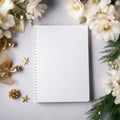 Blank diary empty page note book top view new year Christmas celebration light flower decoration for background image Royalty Free Stock Photo