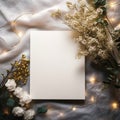 Blank diary empty page note book top view new year Christmas celebration light flower decoration for background image Royalty Free Stock Photo