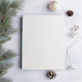 Blank diary notebook, leaf,ball, white, AI generated. Royalty Free Stock Photo