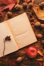 Blank diary page copy space with autumn decoration