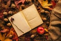 Blank diary page copy space with autumn decoration Royalty Free Stock Photo