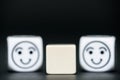 Blank dice with emoticon dice (happy) in background Royalty Free Stock Photo