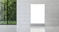 Blank digital display screen in modern interior with green plants outside Royalty Free Stock Photo
