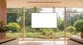 Blank Digital Screen in Modern Interior with Panoramic Garden View Royalty Free Stock Photo
