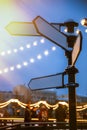 Blank directional road signs against blue sky Royalty Free Stock Photo