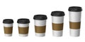 Blank disposable cup with cover and heat proof paper, Extra, Small, Medium, Large