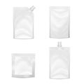 Blank Doypack Set Vector. Realistic White Doy-pack Food Or Drink Flexible Pouch. Blank Filled Retort Foil Flexible Pouch