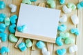 Blank drawing frame and blue green heart surround