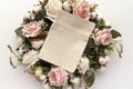 Blank drawstring canvas bag on a floral wreath mockup