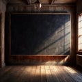 Blank, empty, blackboard for written message, in retro vintage classroom