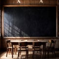 Blank, empty, blackboard for written message, in retro vintage classroom