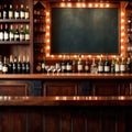 Blank, empty blackboard sign on wall behind bar in restaurant Royalty Free Stock Photo