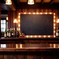 Blank, empty blackboard sign on wall behind bar in restaurant Royalty Free Stock Photo