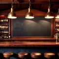 Blank, empty blackboard sign on wall behind bar in restaurant Royalty Free Stock Photo