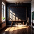 Blank, empty, blackboard for written message, in retro vintage classroom Royalty Free Stock Photo