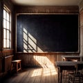 Blank, empty, blackboard for written message, in retro vintage classroom