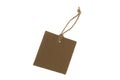 Blank and empty cardboard price tag tied with string isolated