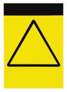 Blank empty customizable yellow black triangle general caution warning attention sign label, large detailed isolated vertical