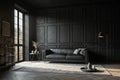 Blank empty dark room with black sofa Royalty Free Stock Photo