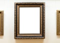 Blank empty frames hanging on museum wall. Art gallery, museum exhibition white clipping path Royalty Free Stock Photo