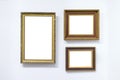 Blank empty frames hanging on museum wall. Art gallery, museum exhibition white clipping path Royalty Free Stock Photo