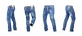 Blank empty jeans pants leftside, rightside, frontside and backside in moving Royalty Free Stock Photo