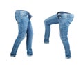 Blank empty jeans pants leftside and rightside in moving Royalty Free Stock Photo