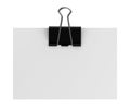 Blank empty sheet of paper attached with binder clip isolated on white background. 3d illustration Royalty Free Stock Photo