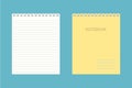 Blank empty spiral yellow Notepad, Notebook. Closed and open notebook. Vector icon in a flat style isolated on a blue background.