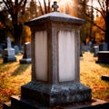 Blank empty tombstone in graveyard, message communication from burial