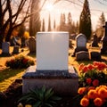 Blank empty tombstone in graveyard, message communication from burial