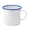 Blank enamel mug isolated on white background. Vintage cup made from tin material. Clipping path