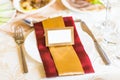 Blank event Guest Card on restaurant table close-up Royalty Free Stock Photo