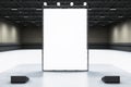 Blank exhibition banner in a modern hall setup. 3D Rendering Royalty Free Stock Photo