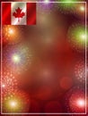 Blank Festive Menu with fireworks. Advertising Banner for Christmas Holidays with flag of Canada. Bright illustration.